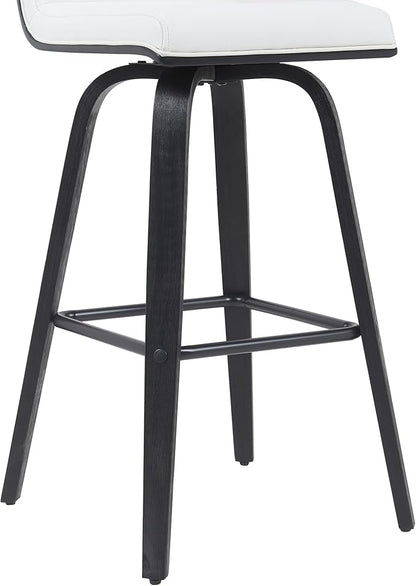 Armen Living Vienna Modern Swivel 30" Bar Height Barstool with White Faux Leather and Black Wood Finish
