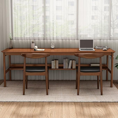 Solid Wood Dining Chair, Mid Century Dining Chair, Upholstered PU Leather Chair with Wide Curved Backrest, Chair for Dining Room, Kitchen, Walnut Finish