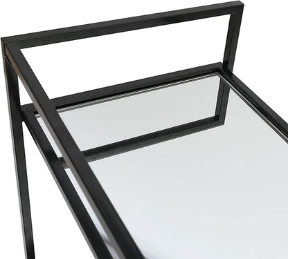 RiteSune Black Bar Cart with Wheels, Vintage Serving Cart Wine Cart with 2 Mirror Shelves, Alcohol Cart Liquor Bar Carts for Home Bar