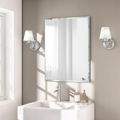 KOHROS Bathroom Mirror 20” x 28" Frameless Rectangle Bathroom Vanity Mirror w/Polished Edge Beveled Mirror for Hallway Entryway Dressing Room (Silver)