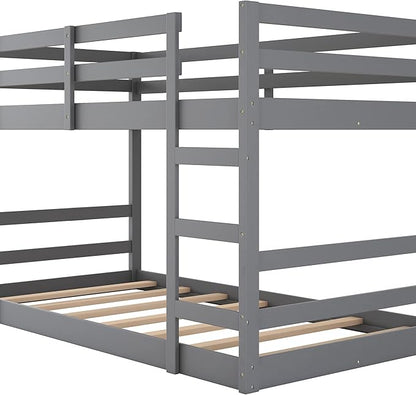 Ball & Cast Twin Over Full Bunk Bed with Two Drawers,Convertible Solid Wood Bed Frame with Ladder & Full Length Guardrails, Detachable Bunk Beds for Kids,Teens,Space Saving, No Box Spring Needed,Grey