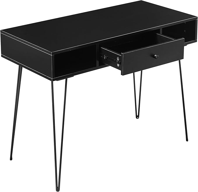 VECELO 39.3" Home Office Work Table with Drawers,Computer Desk with Hairpin Leg for Writing/Study,Black