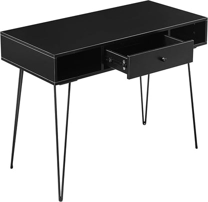 VECELO 39.3" Home Office Work Table with Drawers,Computer Desk with Hairpin Leg for Writing/Study,Black