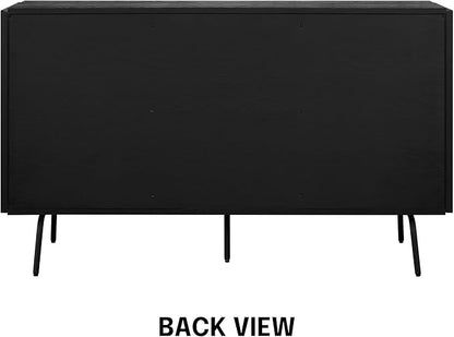 NTC Veil Sideboard with 2 Doors and 3 Drawers, Buffet Cabinet with Vertical Groove Design and Metal Legs, Storage Cabinet for Living Room, and Entryway, Effortless Assembly - Burnt Black