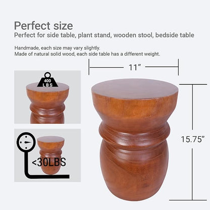 Compact Natural Wood Tree Stump End Table – Small 15.75" H Rustic Accent Table, Lightweight Solid Paulownia, Multi-Purpose Decorative Stool for Small Spaces