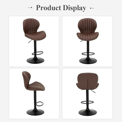 COLAMY Bar Stools Set of 6, Modern Swivel Bar Chairs, Adjustable Faux Leather Upholstered Barstools Counter Height with High Backrest for Bar, Kitchen Island, Dining Room, Brown