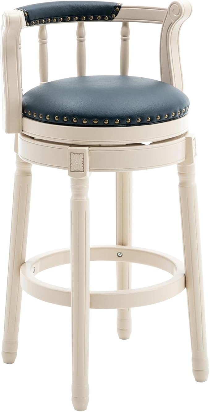 CozyRain Bar Stools Modern Swivel Barstools, Kitchen Counter Genuine Leather Upholstered Bar Stool Island Barstool with Footrest for Home Kitchen Dining Room (Blue, Seat Height 29.5 in)