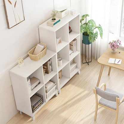 IOTXY Open Cube Low Bookcase - 3-Tier Freestanding Storage Display Cabinet Organizer with Legs for Home Office, 9-Cubes Open Shelf Short Bookshelf, White