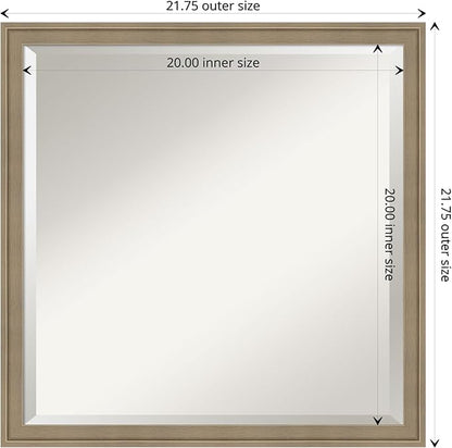 Amanti Art Brown Wall Mirror 22x22 Florence Light Brown Square Bathroom Mirror for Wall Decor Living Room, Medium Casual Frame, Hangs Horizonally and Vertically, Bathroom Decor, Beveled Edge from WI