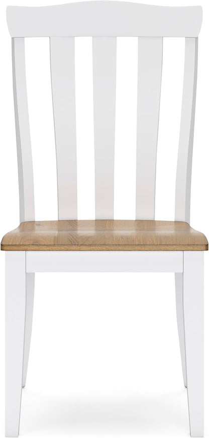 Signature Design by Ashley Ashbryn Farmhouse Armless Dining Chair with Bent Slat Back, Set of 2, White & Light Brown