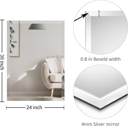 KOHROS Bathroom Mirror 36” x 24" Large Frameless Rectangle Bathroom Wall Mirror w/Polished Edge, Anti-Rust, Tempered Glass, Horizontally or Vertical Hanging (Silver)