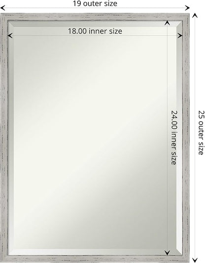 Amanti Art White Bathroom Mirror for Over Sink, 25x19 Shiplap White Narrow Rectangle Vanity Mirror, Medium Coastal Wood Frame, Hangs Horizonally and Vertically, Bathroom Wall Decor, Beveled Edge