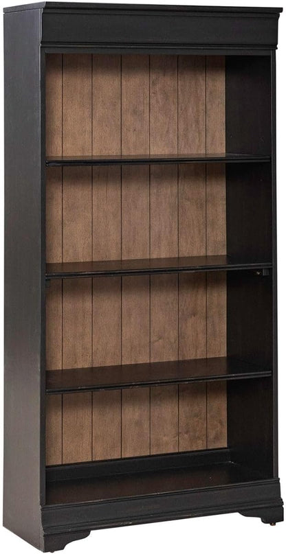 Liberty Furniture Meritage 60 Inch Bookcase for Home Office - Aged Charcoal w/Rub Thru & Caramel