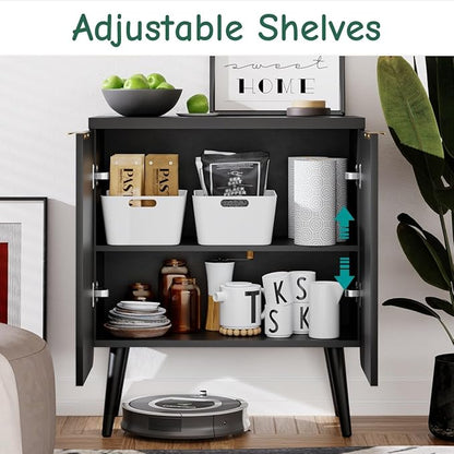 23.6" Sideboard Cabinet with 2 Doors, Modern Buffet Cabinet with Adjustable Shelf, Dining Room Sideboard, Fluted Buffet Sideboard for Living Room, Hallway, Entryway, Black