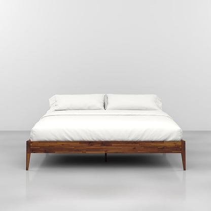 Bme Dinkee King Bed Frame Wood 15 Inch - Solid Wood Platform Bed Frame - Japanese Joinery Bed - Modern & Minimalist Style - Wood Slat Support - Easy Assembly - No Box Spring Needed - Chocolate