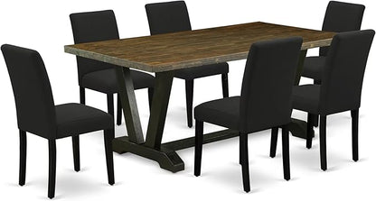 East West Furniture V677AB624-7 7 Piece Dinette Set Consist of a Rectangle Dining Room Table with V-Legs and 6 Black Color Linen Fabric Upholstered Chairs, 40x72 Inch, Multi-Color