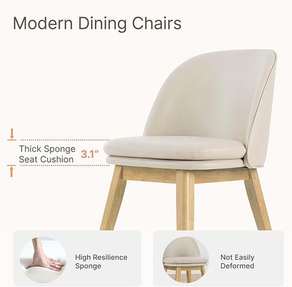 Wooden Dining Chairs Set of 4, Faux Leather Upholstered Modern Dining Room Chairs with Double-Layer Thick Seat Cushion & Ergonomic Backrest for Restaurant, Kitchen and Café, Beige, 2 Boxs