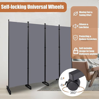 Room Divider Portable 88'' Partition Room Dividers and Folding Privacy Screens 4 Panel Wall Divider for Room Separation，Freestanding Fabric Room Divider Panel with Wheels for Home Office Hospital