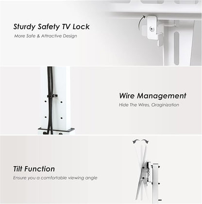 FITUEYES Iron Base Universal Floor TV Stand with Swivel Tilt, TV Mount Stand for 32-75 Inch Screens, Corner TV Stand with Height Adjustable Entertainment Shelves (White)