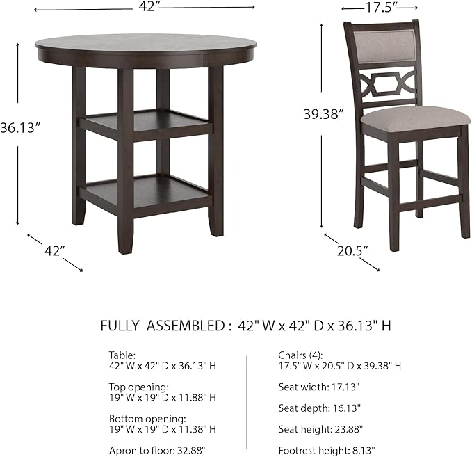 Signature Design by Ashley Langwest Transitional Diamond Patterned Counter Height Dining Table and 4 Upholstered Bar Stools, Set of 5, Dark Brown & Beige