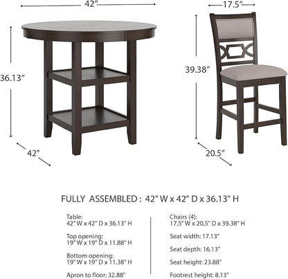 Signature Design by Ashley Langwest Transitional Diamond Patterned Counter Height Dining Table and 4 Upholstered Bar Stools, Set of 5, Dark Brown & Beige