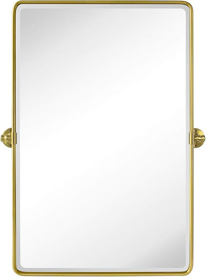 TEHOME 27 x 35'' Gold Pivot Mirror Brushed Champagne Gold Tilt Rectangle Bathroom Mirror Tilting Beveled Vanity Mirrors for Wall
