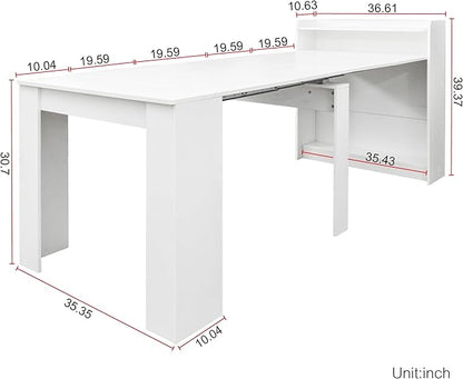 118" Extendable Dining Table for 6-10 Person, Wooden Folding Narrow Dining Room Table, Farmhouse Extendable Console Table for Gatherings, Meeting, Dining Office Areas White