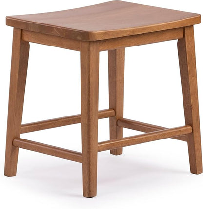 Plank+Beam Smythe Dining Stool, 18" Vanity Stools, Set of 2, Sturdy Wood Modern Kitchen Stool, Saddle Seat Backless Chair, Metal Footrest, Pecan