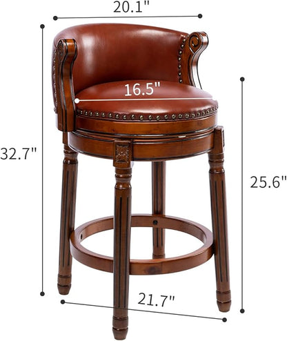 Cow top Leather Wooden Bar Stools, 29.5" Bar Height Bar Chair with Back, 180 Degrees Swivel Barstools Chair for Home Kitchen Counter,Dining Room, Restaurant,Study and Pub,2pcs(Brown)
