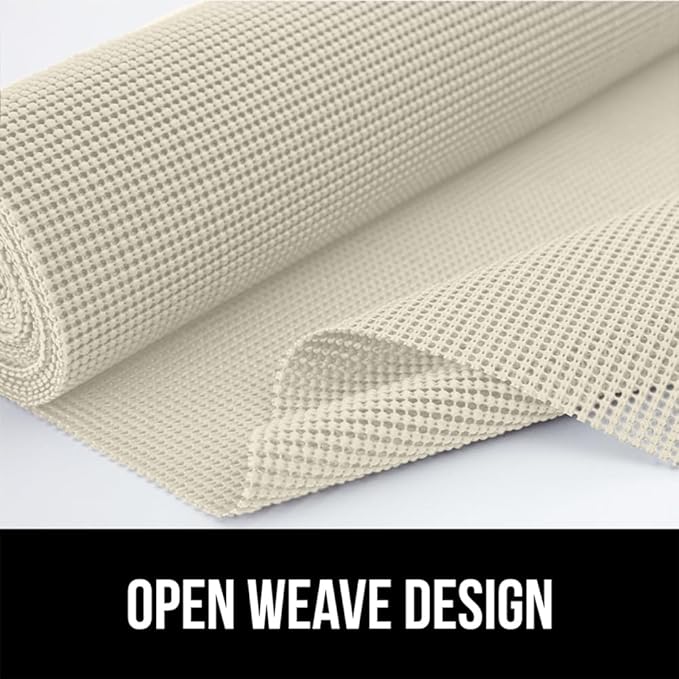 GORILLA GRIP powerGRIP Drawer Shelf and Cabinet Liner, Thick Strong Hold, Non-Adhesive Liners Protect Kitchen Cabinets and Cupboard, Bathroom Drawers, Easy Install, Breathable Mat, 20" x10', Cream