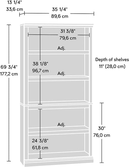 Sauder Miscellaneous Storage 5 Bookcase/Book Shelf, L: 35.28" x W: 13.23" x H: 69.76", Estate Black