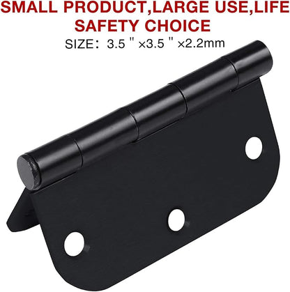 24 Pack Rounded Matte Black Door Hinges 3.5 inch x 3-1/2", 5/8 Radius Storage Hinge with White Interior Decoration Doors Classic Colour Coordination Closet Shed Hardware for Inside Home Improvement