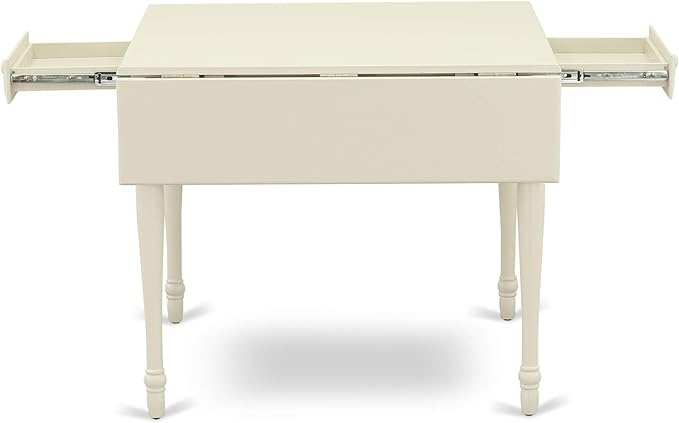 East West Furniture MZBA3-LWH-01 3 Piece Dining Room Table Set Contains a Rectangle Kitchen Table with Dropleaf and 2 Cream Linen Fabric Parson Dining Chairs, 36x54 Inch, Linen White