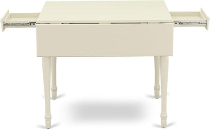 East West Furniture MZBA3-LWH-01 3 Piece Dining Room Table Set Contains a Rectangle Kitchen Table with Dropleaf and 2 Cream Linen Fabric Parson Dining Chairs, 36x54 Inch, Linen White