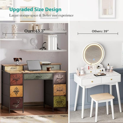 Dresser for Bedroom with 9 Drawers & 2 Open Shelves, Fabric Storage Cabinet, Chest of Drawers, Long Dresser for Closet, Wooden Top & Metal Frame, Pattern