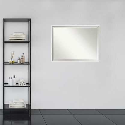 Amanti Art White Bathroom Mirror for Over Sink, 31x41 Paige White Silver Rectangle Vanity Mirror, X-Large Modern Contemporary Wood Frame, Hangs Horizonally and Vertically, Bathroom Wall Decor, Beveled