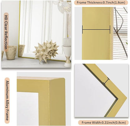 Koonmi Gold Mirrors for Wall, 24x36 Inch Bathroom Mirror, Rectangular Wall Mirror for Living Room Bedroom Bathroom, Hangs Horizontally or Vertically