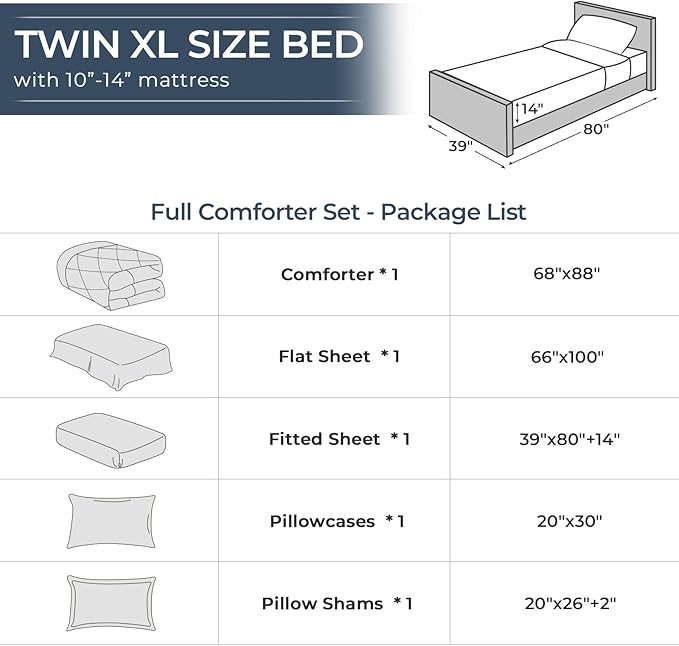HEVUMYI Twin-XL Comforter Set - 5-Piece All Season Bed in a Bag Twin-XL, Ultra Soft Bedding Set with Comforter, Flat Sheet, Fitted Sheet, Pillowcases, Pillow Shams, Sage Green & Light Grey