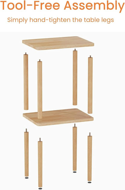 Solid Wood Side Table, 2-Tier Small End Table with Storage Shelf, Tall Nightstand Bedside Table for Bedroom, Living Room, Kids Room & Small Spaces. No-Tool Assembly.