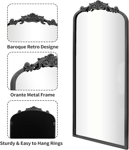 AIXI HOME Arched Black Antique Full Length Wall Mirror 22"x65", Arendahl Elegant Floor Vintage Mirror with Ornate Matel Frame, Baroque Inspired Home Decor for Bedroom/Living Room/Hallway