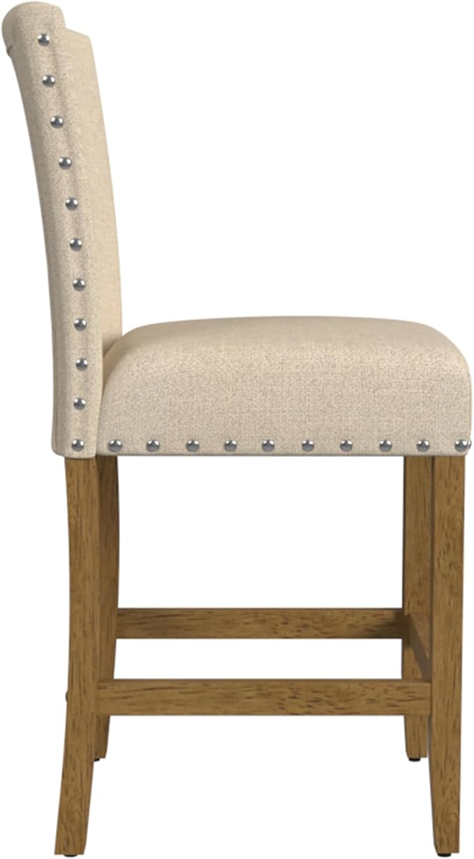 HomePop Home Decor | Nailhead Trim Counter Height Bar Stools | 24 Inch Bar Stools | Decorative Home Furniture (Flax Tan)