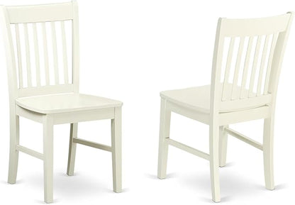East West Furniture MZNO3-LWH-W 3 Piece Kitchen Table Set for Small Spaces Contains a Rectangle Dining Room Table with Dropleaf and 2 Solid Wood Seat Chairs, 36x54 Inch, Linen White