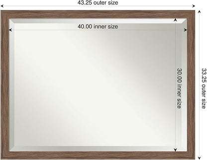 Amanti Art Brown Wall Mirror 33x43 Pia Medium Brown Narrow Rectangle Bathroom Mirror for Wall Decor Living Room, X-Large Casual Frame, Hangs Horizonally and Vertically, Bathroom Decor, Beveled Edge