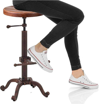 Topower Industrial Retro Vintage Farm Wooden Tractor Stool Kitchen Swivel Height Adjustable bar Stool (Copper)