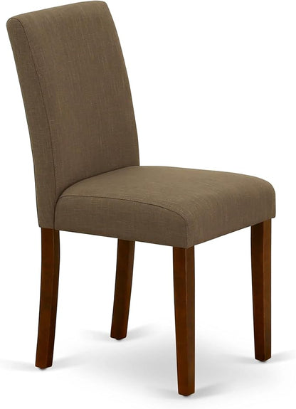 East West Furniture CAAB5-MAH-18 5 Piece Modern Dining Table Set Includes a Rectangle Wooden Table and 4 Coffee Linen Fabric Upholstered Parson Chairs, 36x60 Inch, Mahogany
