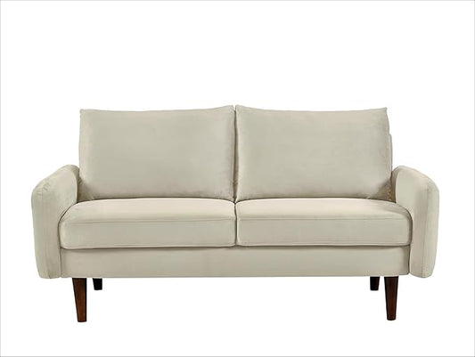 Container Furniture Direct Kent Velvet Loveseat Sofa for Modern Living Rooms and Compact Spaces, Comfy 2 Seater Couch Studio Apartment Furniture with Sleek Design, Ivory