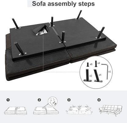 Vipbear Futon Sofa Bed Couch, 71" Convertible Sofa Bed, Space-Saving Loveseat with Adjustable Backrest & Armrest for Living Room,Apartment,Office,Pure Grey Sleeper Sofa