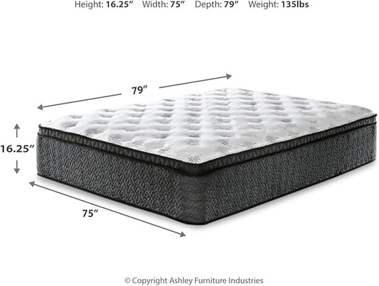 Signature Design by Ashley King Size Ultra Luxury 16 Inch Hyper Cool Euro Top Hybrid Mattress with Cooling Gel Memory Foam, Fiberglass Free, Mattress In A Box