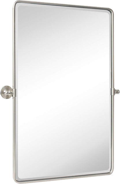 TEHOME 27 x 35'' Farmhouse Brush Nickel Metal Framed Pivot Rectangle Bathroom Mirror Tilting Beveled Vanity Mirrors for Wall