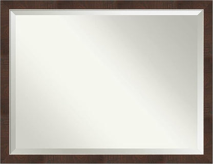 Amanti Art Brown Bathroom Mirror for Over Sink, 33x43 Wildwood Brown Narrow Rectangle Vanity Mirror, X-Large Rustic Farmhouse Frame, Hangs Horizonally and Vertically, Bathroom Wall Decor, Beveled Edge